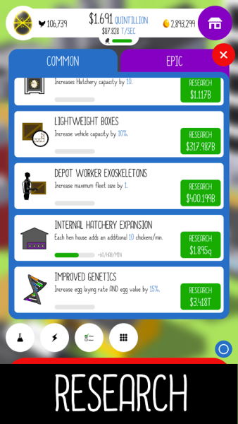 list of research upgrades for chicken farm
