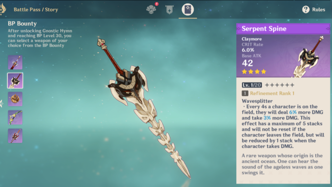Genshin Impact Serpent Spine Claymore Guide Weapon Stats, Ascension