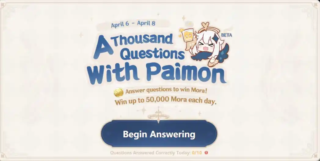 Genshin Impact A thousand questions with Paimon answers