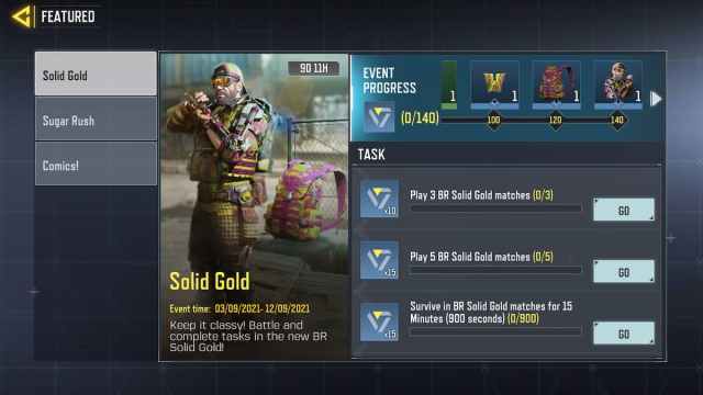 COD Mobile Solid Gold - Missions and rewards