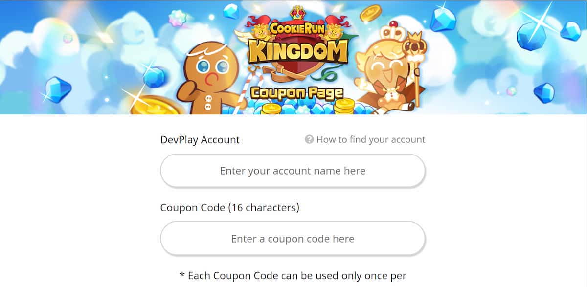 Cookie Run Kingdom Code Redemption page
