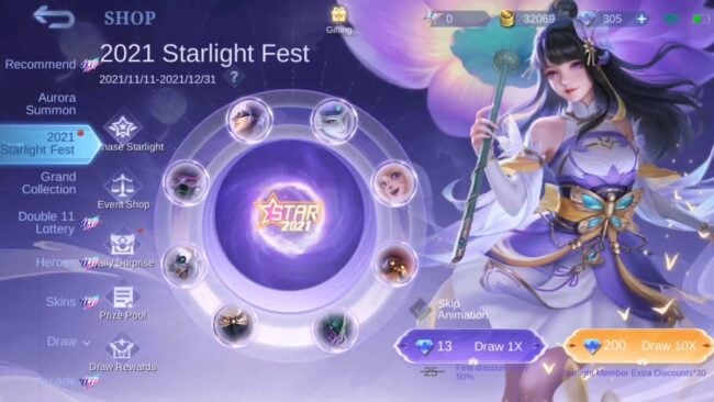 Mobile Legends Starlight Fest Spin Cost 