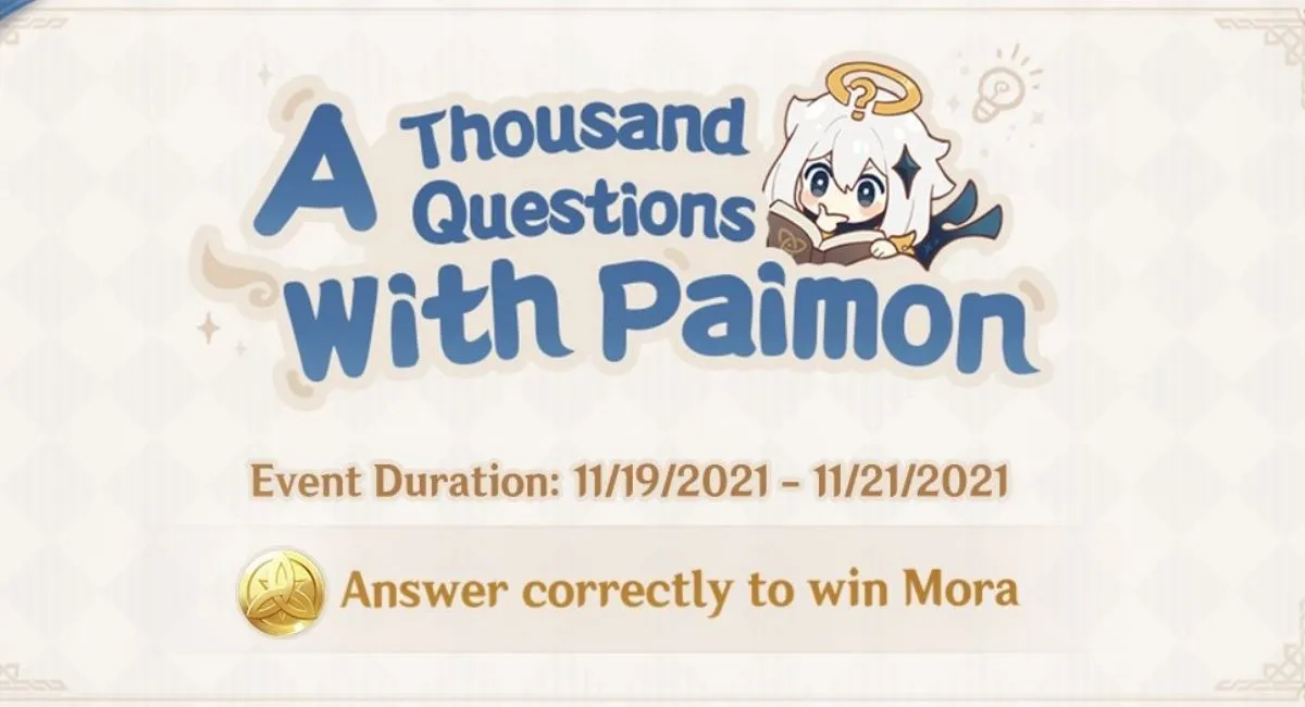 Genshin Impact A Thousand Questions With Paimon Quiz Event All Question and Answers (November 2021)