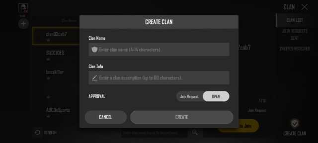 create clan in PUBG New State