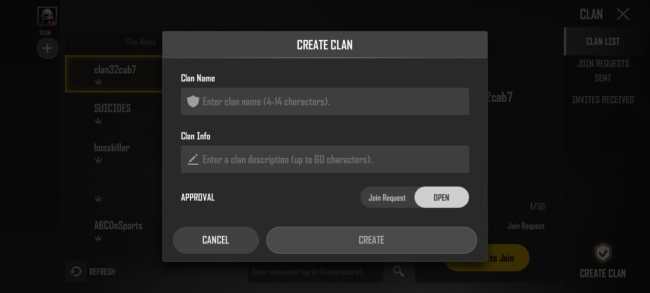 create clan in PUBG New State