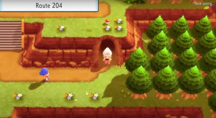 the trainer exiting the cave that leads to route 204 in pokemon brilliant diamond