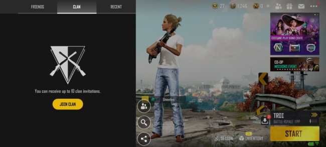 clan option in lobby PUBG New State