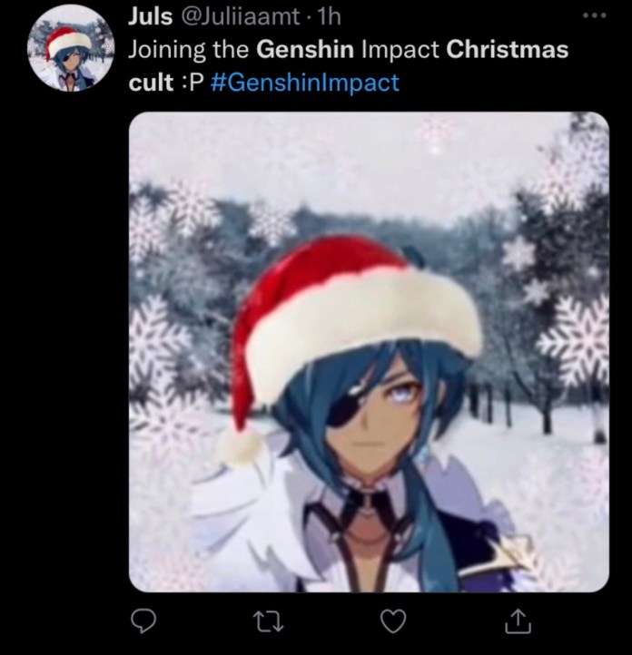 Kaeya from Genshin Impact in a santa hat