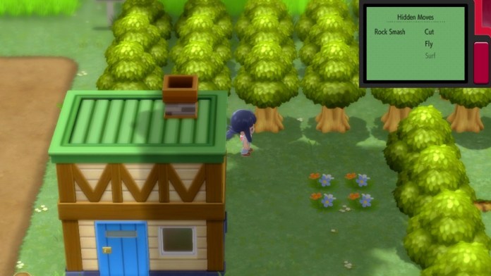 the trainer standing next to a green roofed house in pokemon brilliant diamond