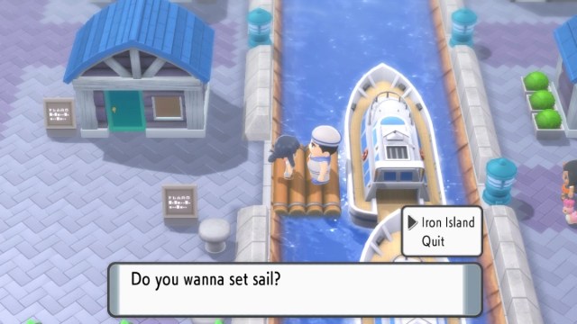 A trainer going to iron island in pokemon brilliant diamond