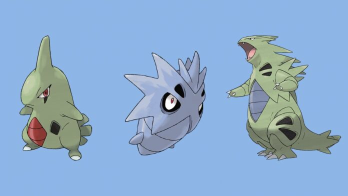 larvitar, pupitar and tyranitar from pokemon