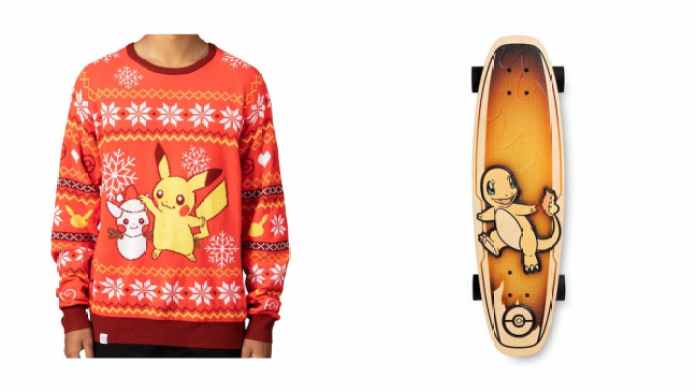 Pokemon Christmas sweater and skateboard