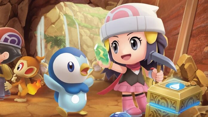 the trainer wth a piplup in pokemon brilliant diamond and shining pearl