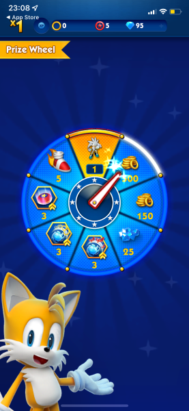 prize wheel gems sonic dash