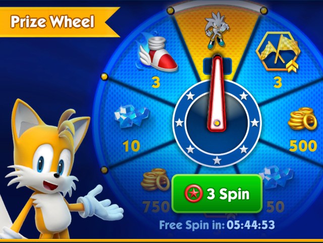 spin the prize wheel sonic dash