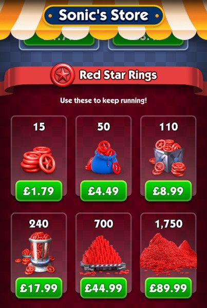 sonic store red rings