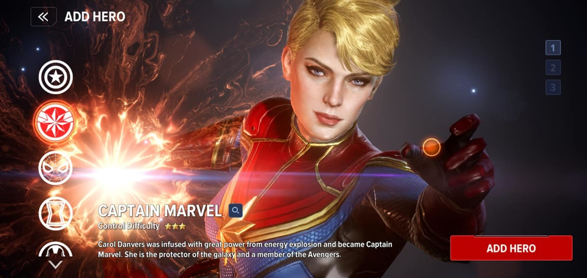 Captain Marvel Build, Skills and Tips in Marvel Future Revolution