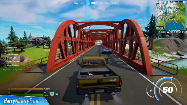 Crossing Fortnite's Behemoth Bridge in Car