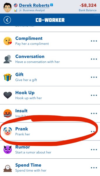 prank a co- worker in bitlife