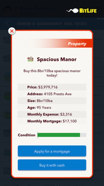 buy a manor in BitLife 