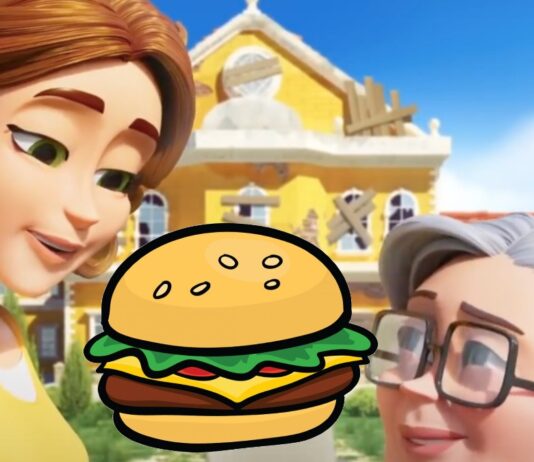granny and maddie with a burger in merge mansion