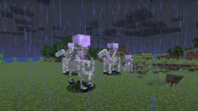 A group of skeleton horses in Minecraft.