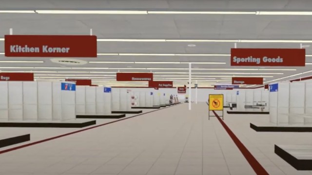 Merchandise aisles in Kmart World.