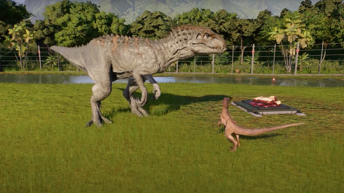 Indominus Rex with Velociraptor from Jurassic World Evolution 2.