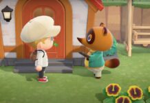 the player character talking to tom nook in animal crossing new horizons