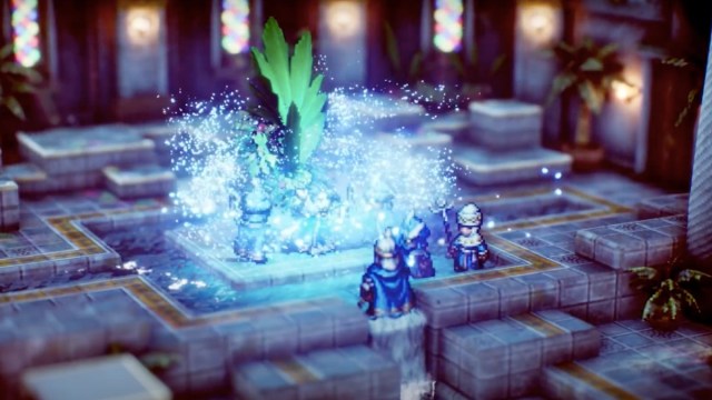 A fight in Triangle Strategy.