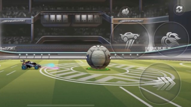 Hitting a ball in Rocket League Sideswipe. 