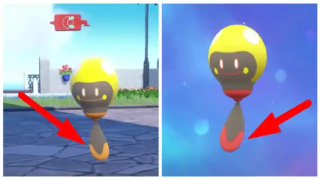 The difference in coloring between regular and Shiny Tadbulb in Pokemon Scarlet and Violet
