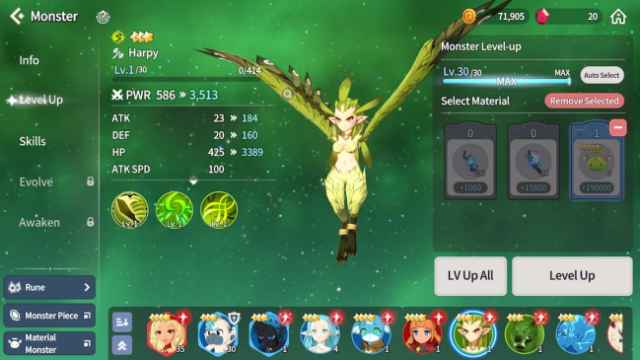 Summoners War: Chronicles monsters level up