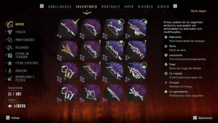 Horizon Zero Dawn weapon inventory