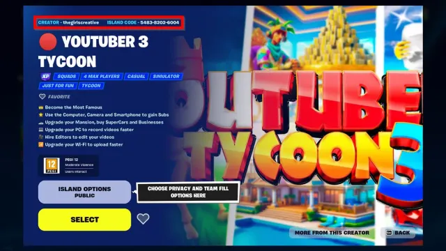 Youtuber 3 Tycoon map code.