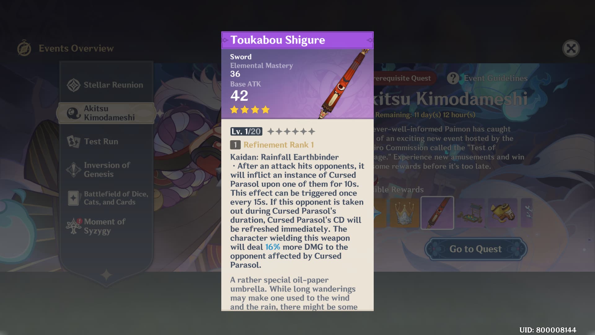 How to Get Umbrella Sword Toukabou Shigure in Genshin Impact Touch