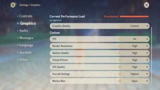 Graphics settings in Genshin Impact mobile