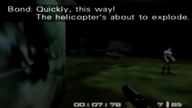 Saving Natalya from a helicopter in Goldeneye 007.