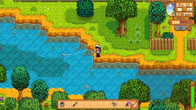 The player fishing in Stardew Valley.