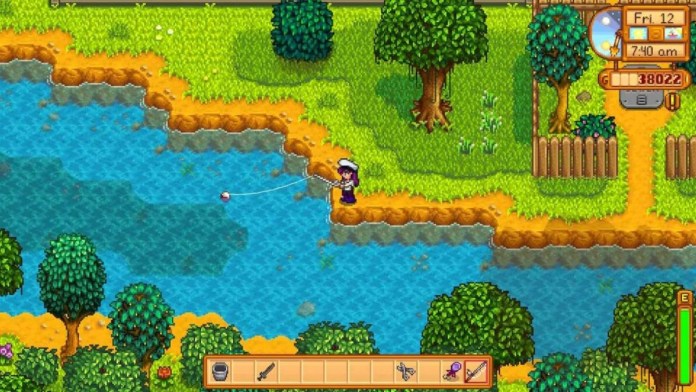 The player fishing in Stardew Valley.