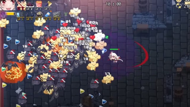 Ayame attacking groups of enemies.