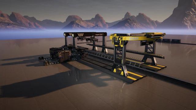 Building a train station in Satisfactory.