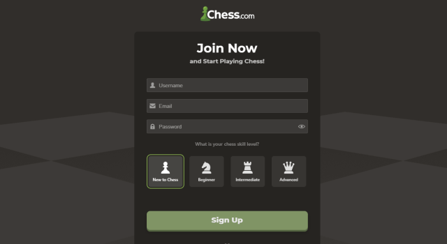 chess.com sign up page