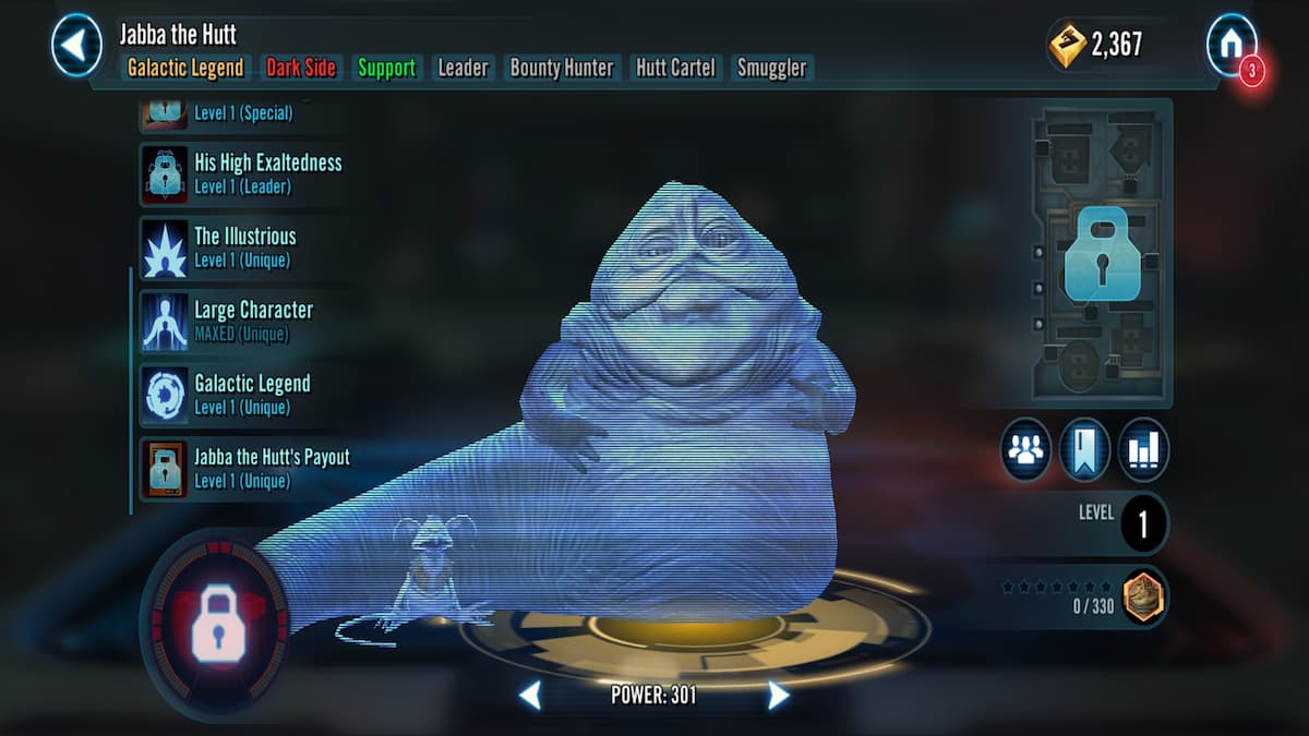 Star Wars Galaxy of Heroes - Jabba the Hutt Requirements - Touch, Tap, Play