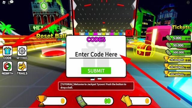 How to redeem codes in Roblox Jackpot Tycoon