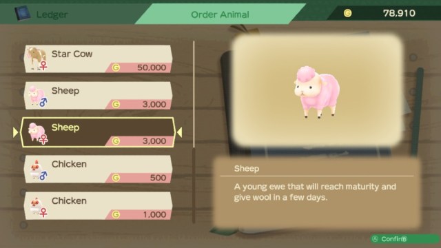 Buying an animal in Story of Seasons