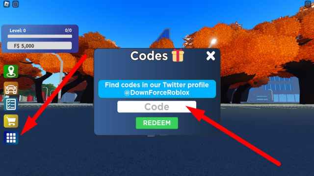 How to redeem codes in Roblox DownForce Stunt Driving