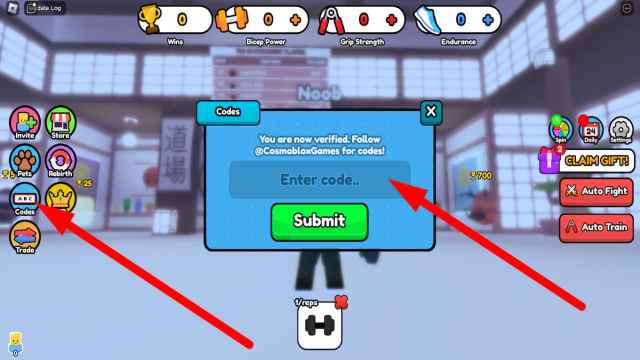 How to redeem codes in Tug of War Simulator 