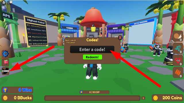 How to redeem codes in Balloon Rush Tower Defense