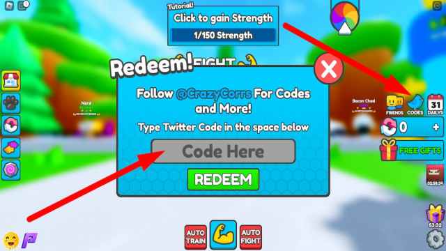 How to redeem codes in Roblox Deadlift Simulator